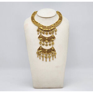 RARE Vintage Kenneth Lane Double Tiered Baroque Egyptian Bib Necklace Dangles